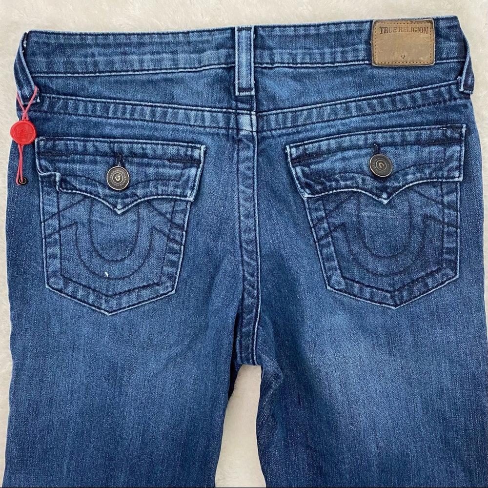 True Religion straight juniors jeans medium wash flap pockets size 16